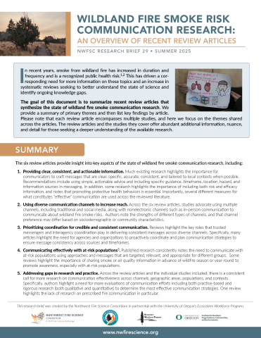 Cover page for Fire Smoke Risk Communication Research Brief